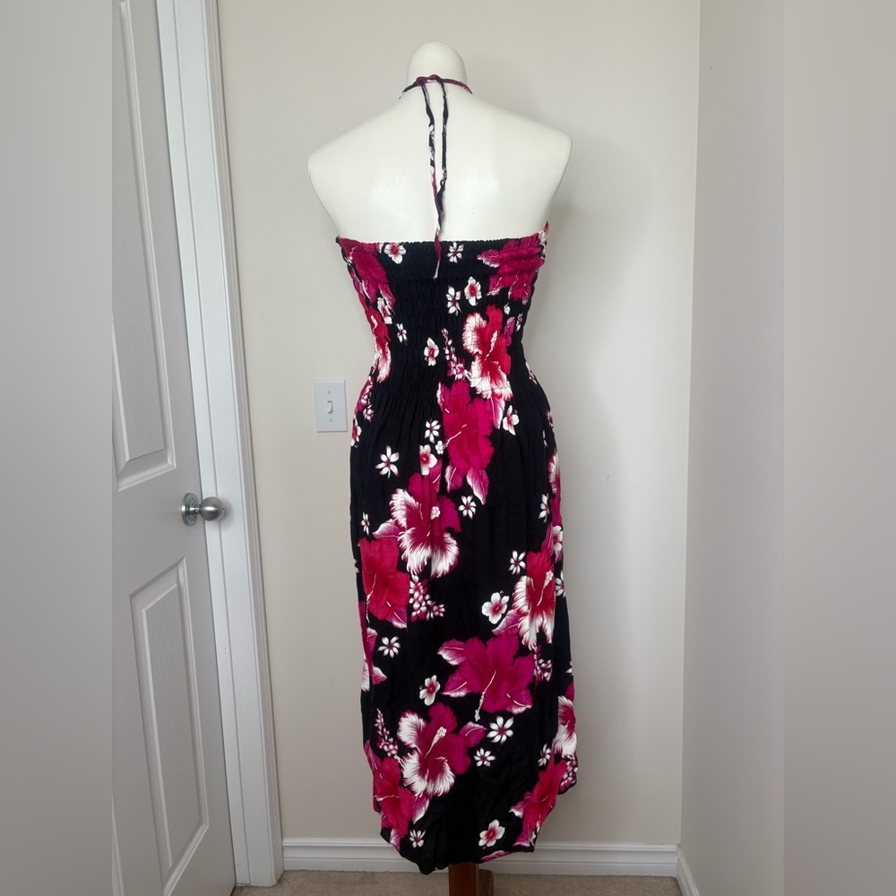 Floral Halter Maxi Dress Black and Pink Size Small or Medium - Picture 5 of 5